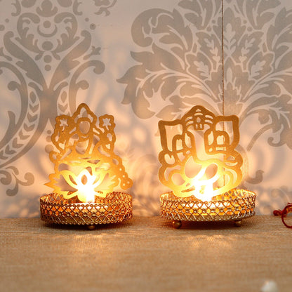 Lord Ganesha and Laxmi Shadow Tea Light Holder