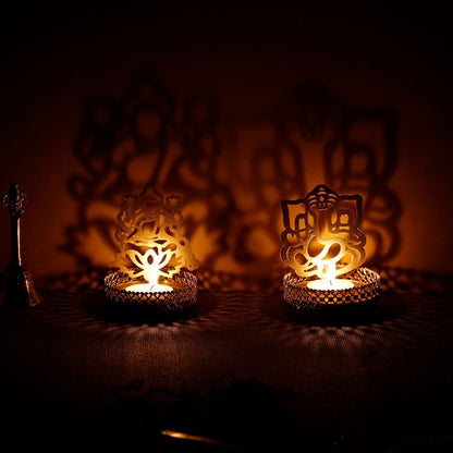 Lord Ganesha and Laxmi Shadow Tea Light Holder