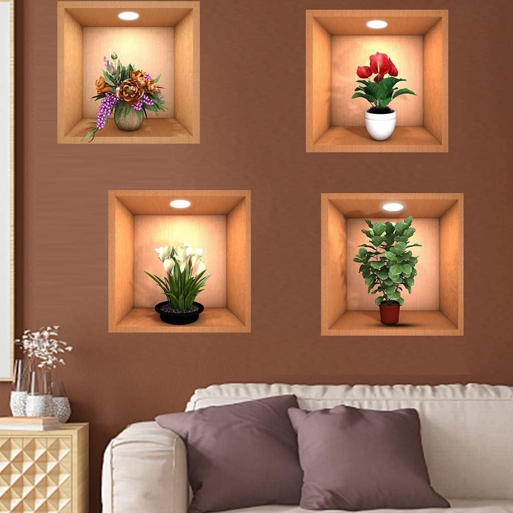 3D Vase Wall Sticker - (Pack of 4)