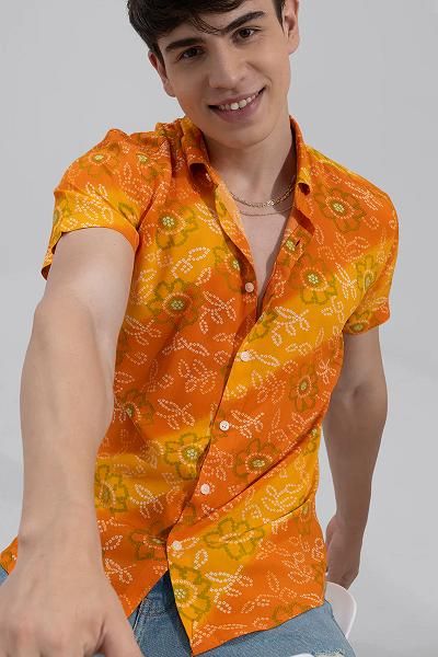 Printed Cotton Shirt - Orange