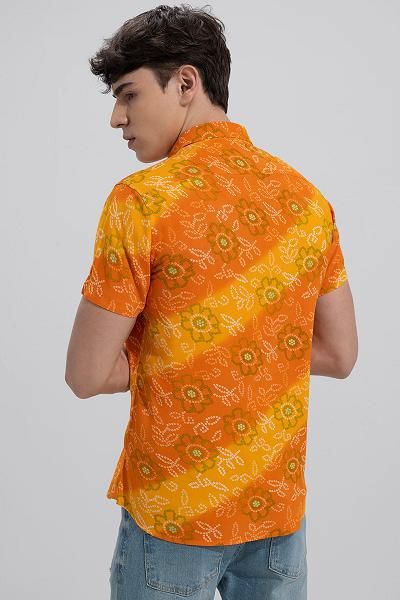 Printed Cotton Shirt - Orange