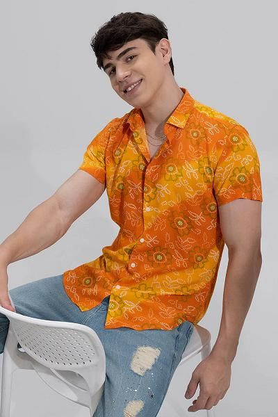 Printed Cotton Shirt - Orange