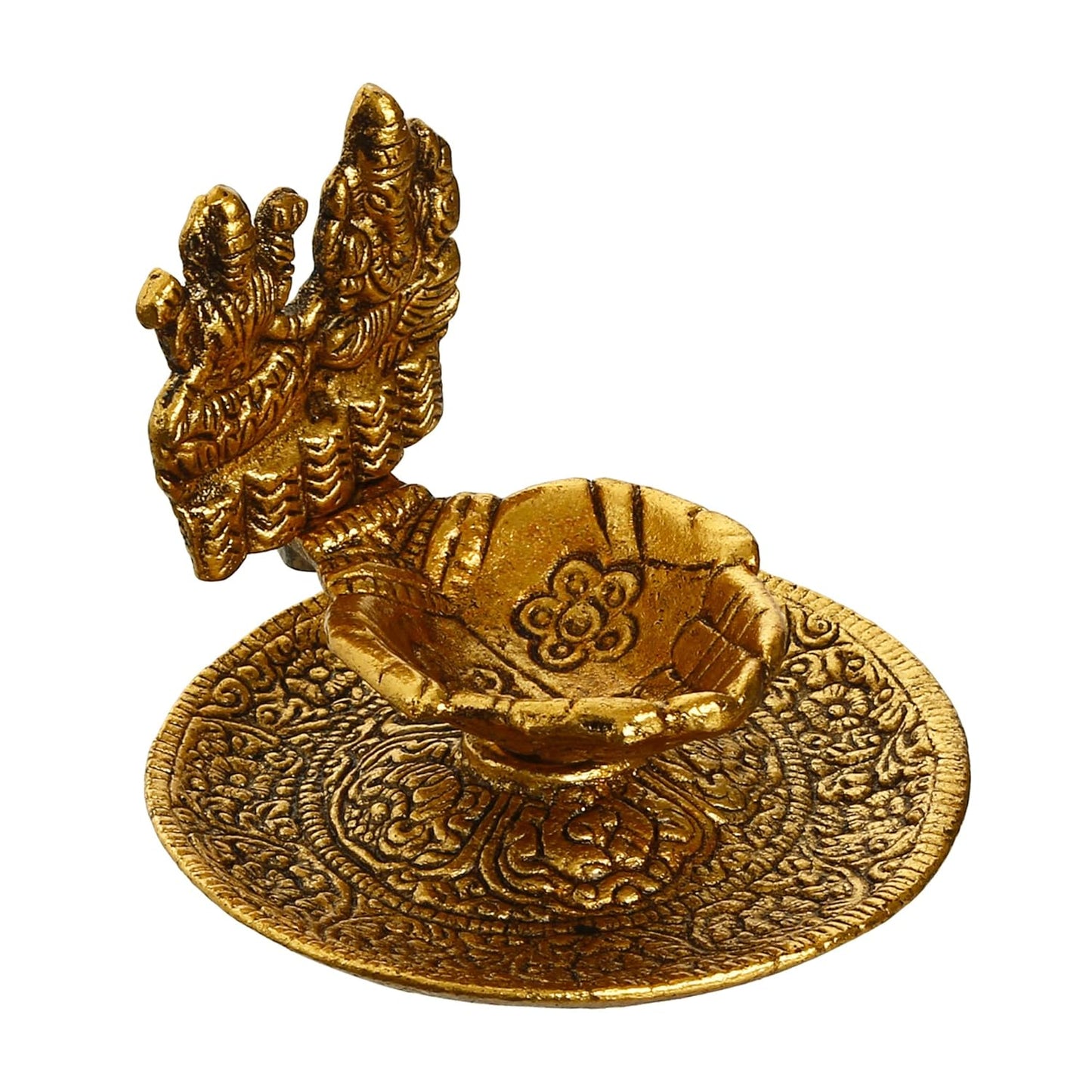 Goddess Laxmi & Lord Ganesha Golden Metal Diya