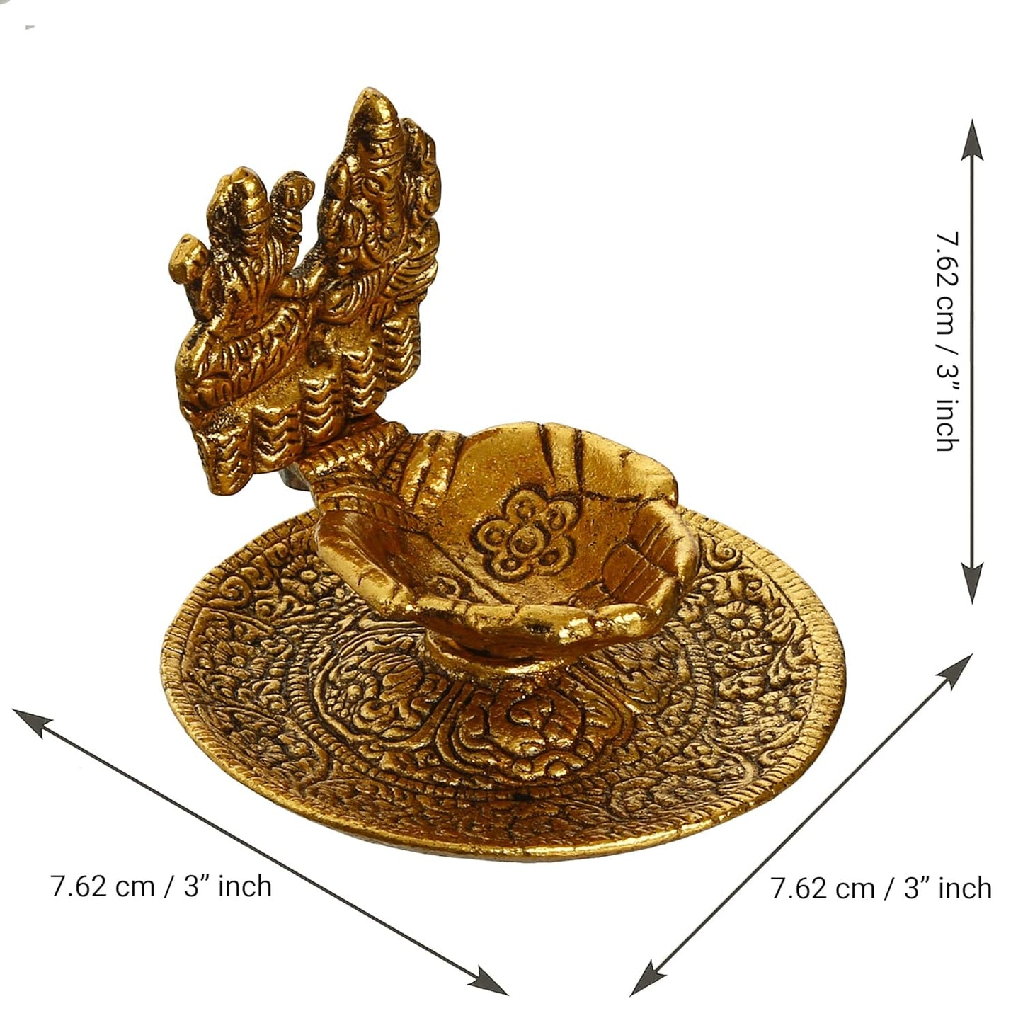 Goddess Laxmi & Lord Ganesha Golden Metal Diya