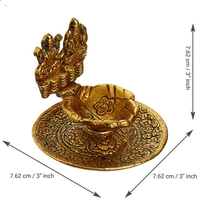 Goddess Laxmi & Lord Ganesha Golden Metal Diya