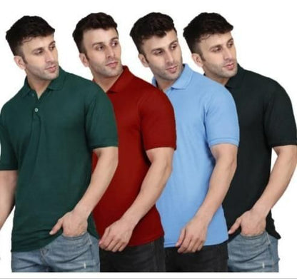 Cotton Solid Half Sleeves Mens Polo Neck T-Shirt Pack of 4