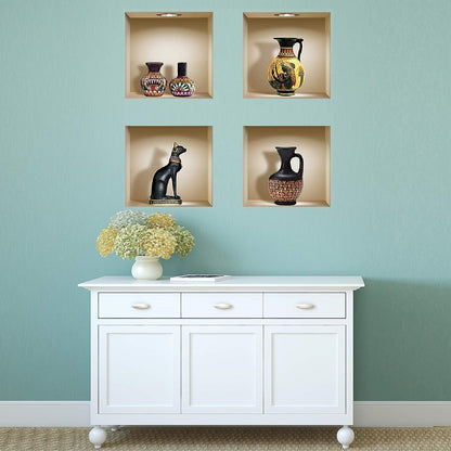 3D Antique Vase Wall Sticker (Pack of 4)