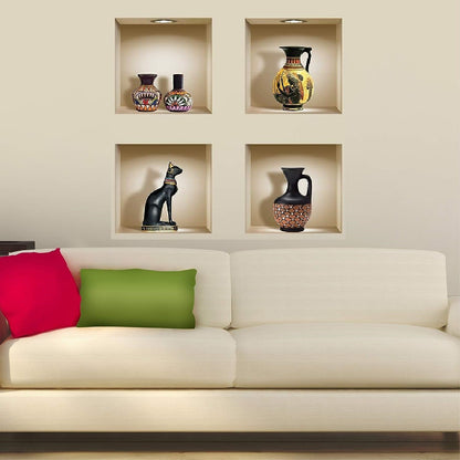 3D Antique Vase Wall Sticker (Pack of 4)